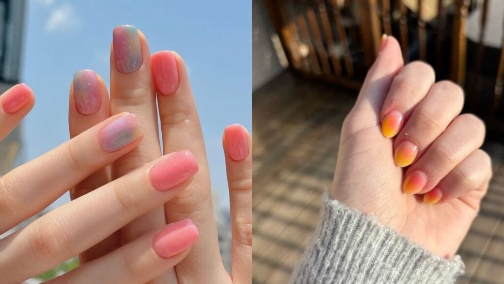 Metallic gradient nails for short nails