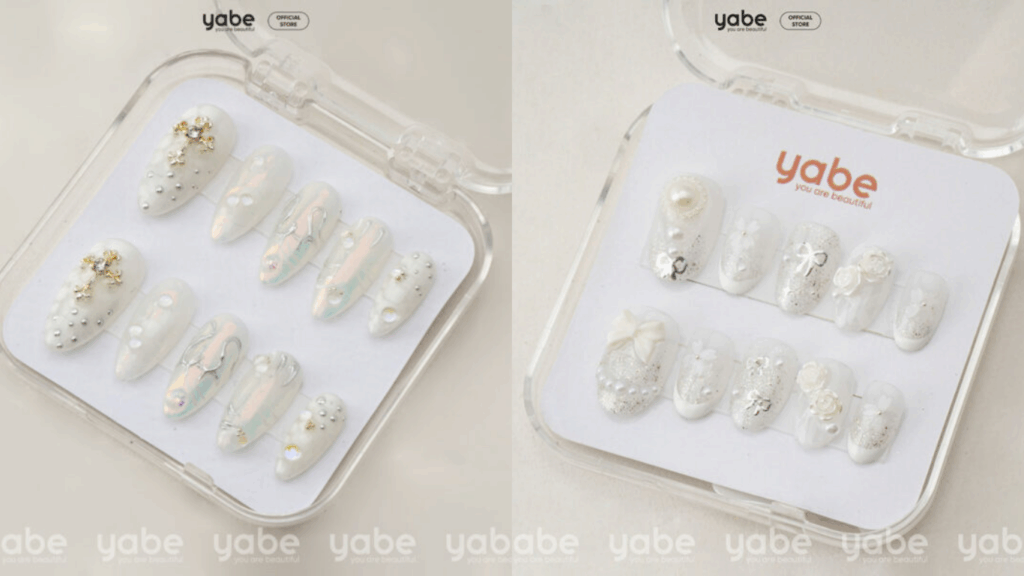 White crystal press-on nails