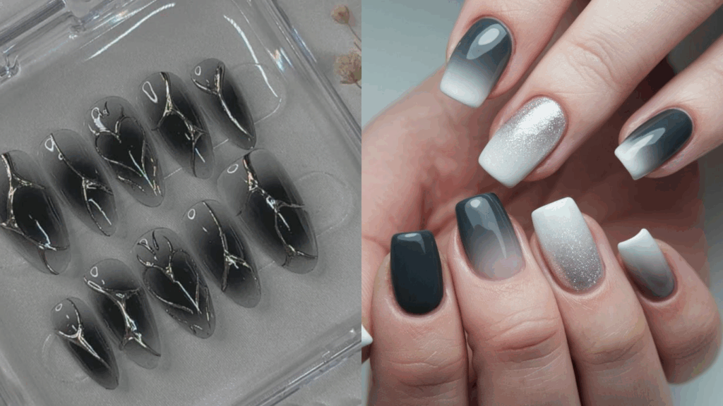 Smoky gray press-on nails