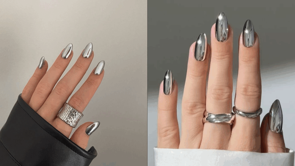 Metallic silver party nail color