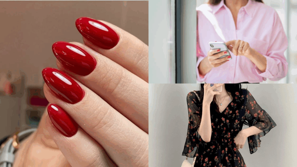Outfit ideas with classic red nail polish