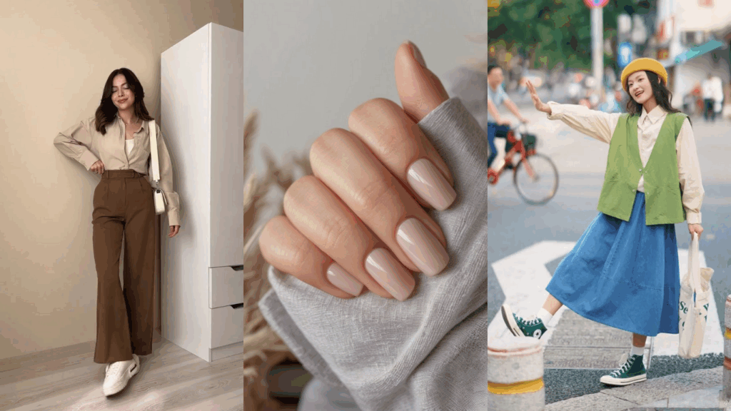 Outfit ideas with nude nail polish