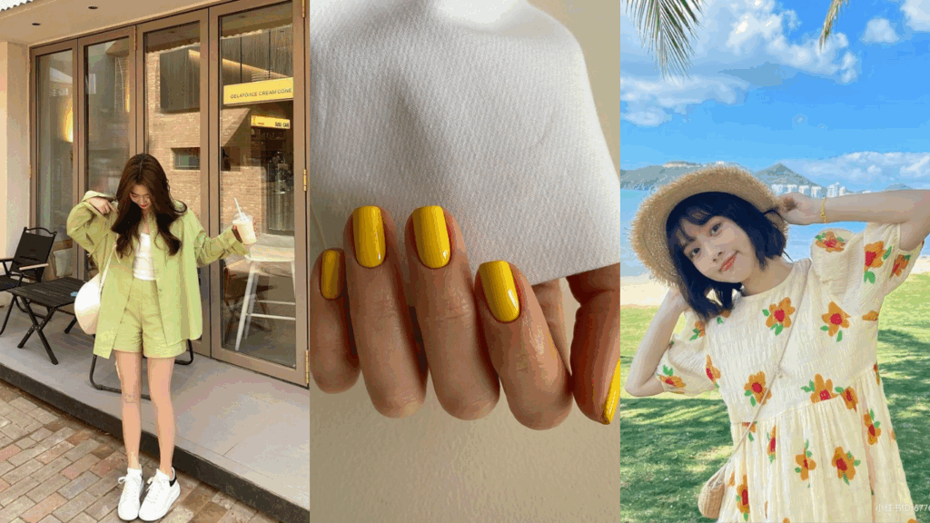 Outfit ideas with yellow nail polish