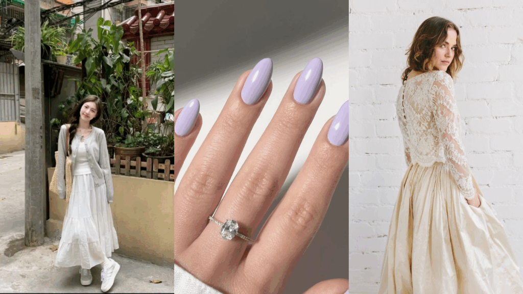 Outfit ideas with lavender nail polish