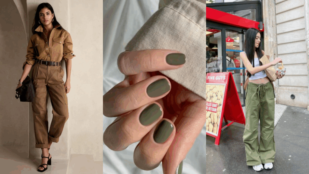 Outfit ideas with olive green nail polish