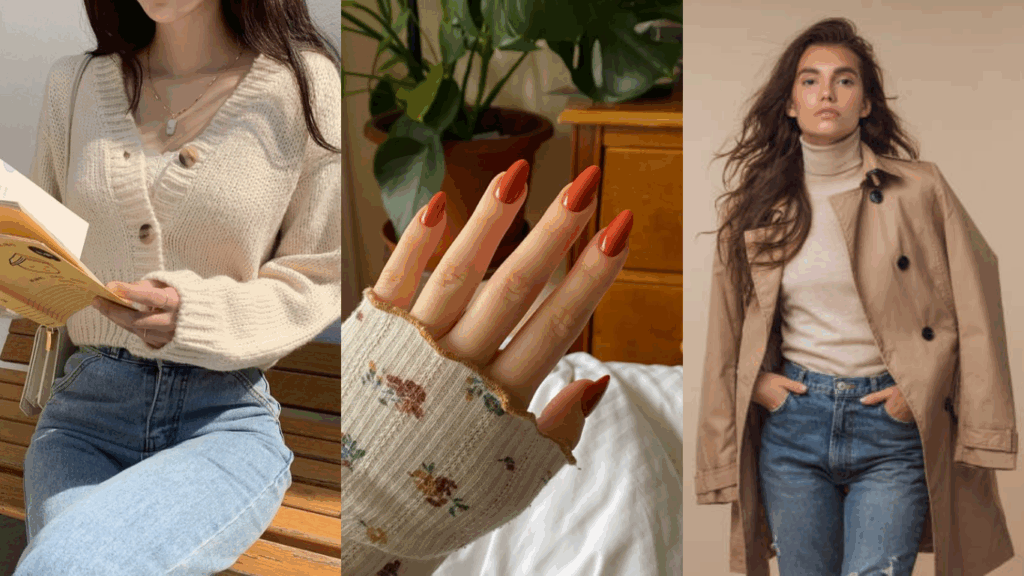 Outfit ideas with terracotta nail polish