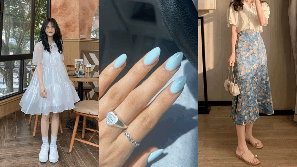 Outfit ideas with baby blue nail polish