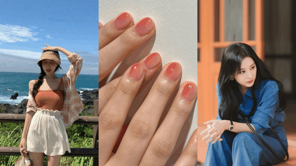 Outfit ideas with coral nail polish