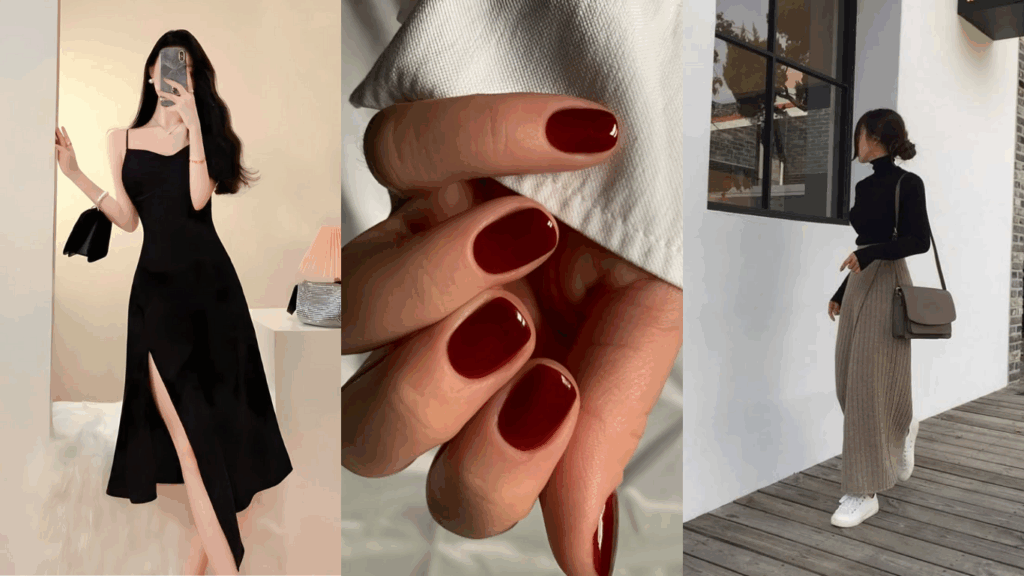 Outfit ideas with burgundy nail polish