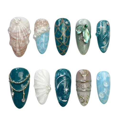 Press-on Nails Wholesale $14.90 Aqua Mosaic by Yabe Vietnam