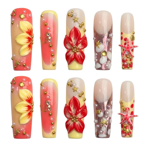 Press-on Nails Wholesale $14.90 Coral Fiesta by Yabe Vietnam