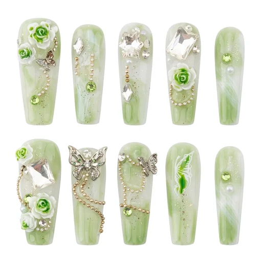 Press-on Nails Wholesale $11.90 Emerald Blossom by Yabe Vietnam