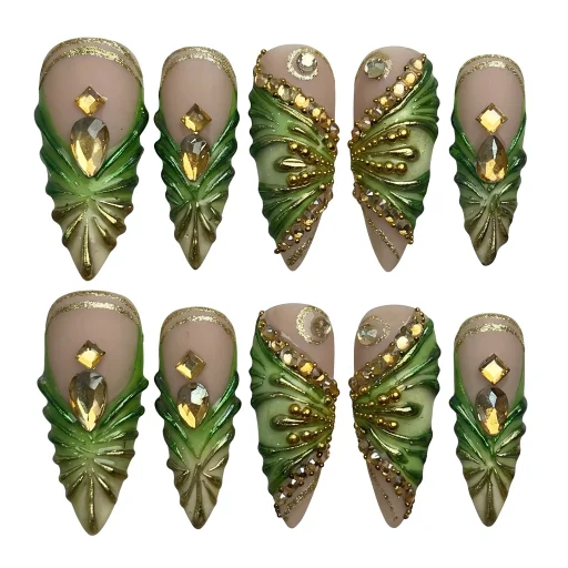 Press-on Nails Wholesale $14.90 Emerald Elegance by Yabe Vietnam