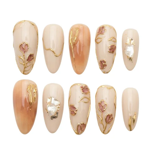 Press-on Nails Wholesale $11.90 Golden Blossom by Yabe Vietnam