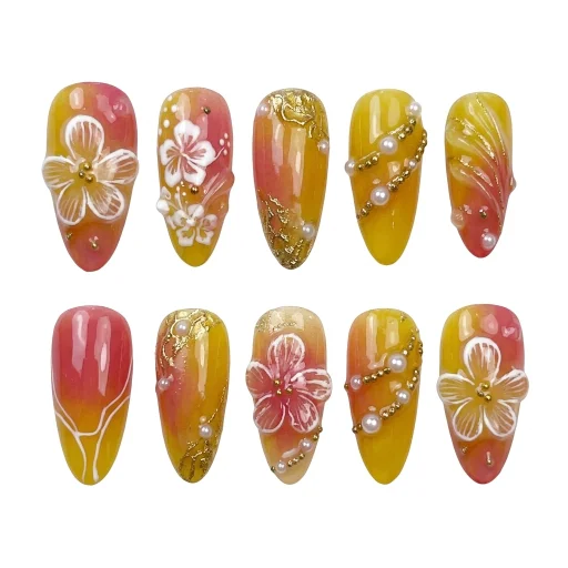 Press-on Nails Wholesale $14.90 Golden Petalscape by Yabe Vietnam