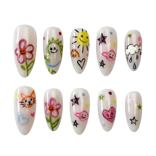 Press-on Nails Wholesale $11.90 Joyful Doodles by Yabe Vietnam