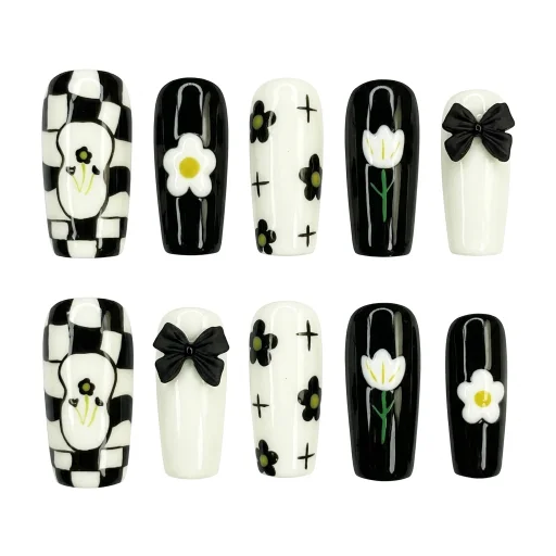 Press-on Nails Wholesale $6.90 Monochrome Bloom by Yabe Vietnam