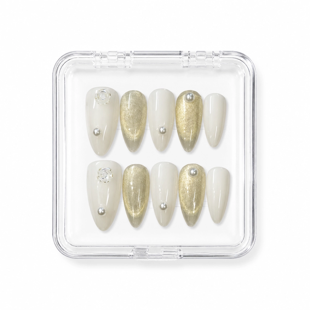 Press-on Nails Wholesale $3.90 Golden Shimmer Elegance by Yabe Vietnam