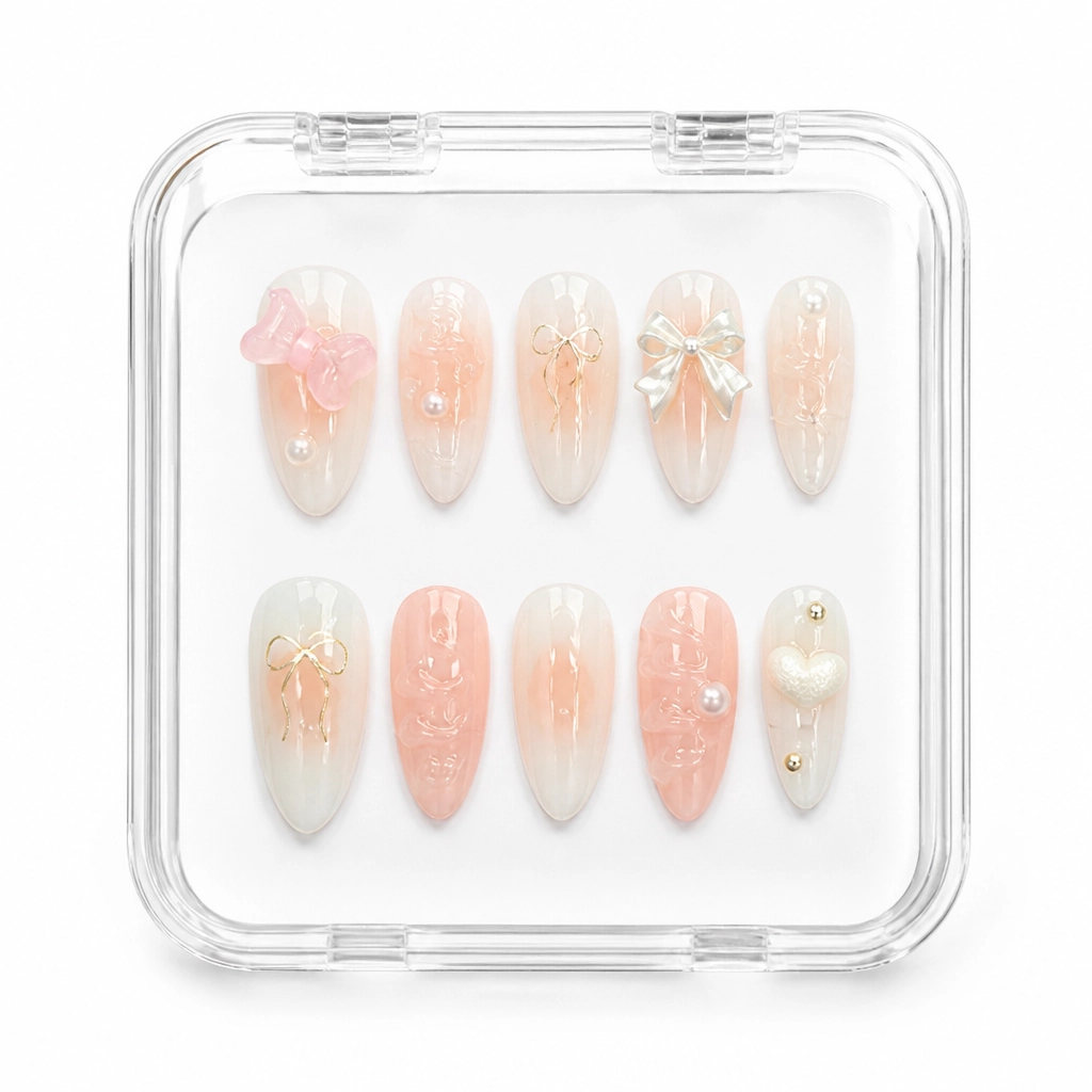 Press-on Nails Wholesale $3.90 Rose Sparkle Almond by Yabe Vietnam