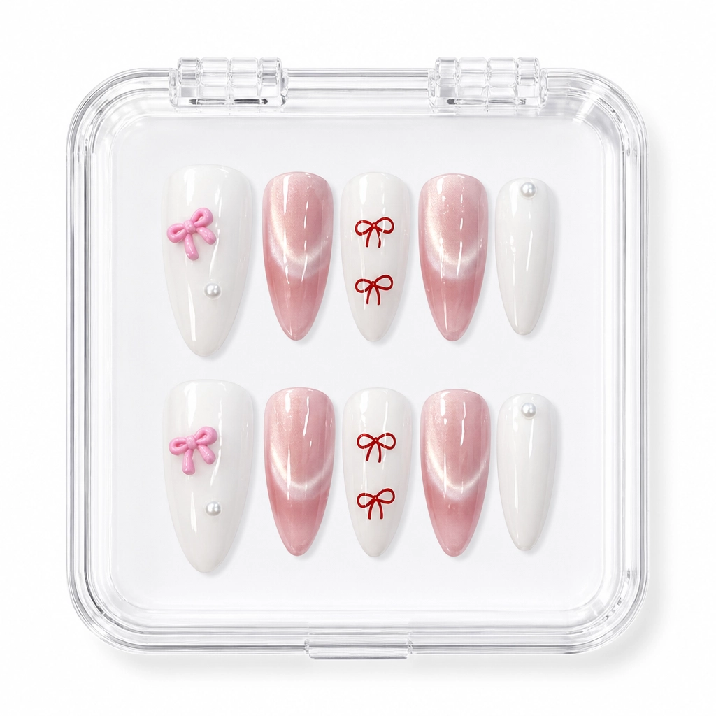 Press-on Nails Wholesale $3.90 Nude Bow Elegance by Yabe Vietnam