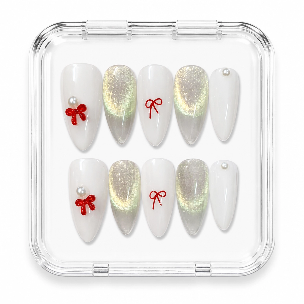 Press-on Nails Wholesale $3.90 Golden Bow Almond by Yabe Vietnam
