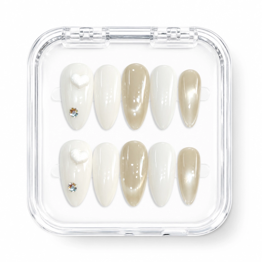 Press-on Nails Wholesale $3.90 Cream Shimmer Elegance by Yabe Vietnam