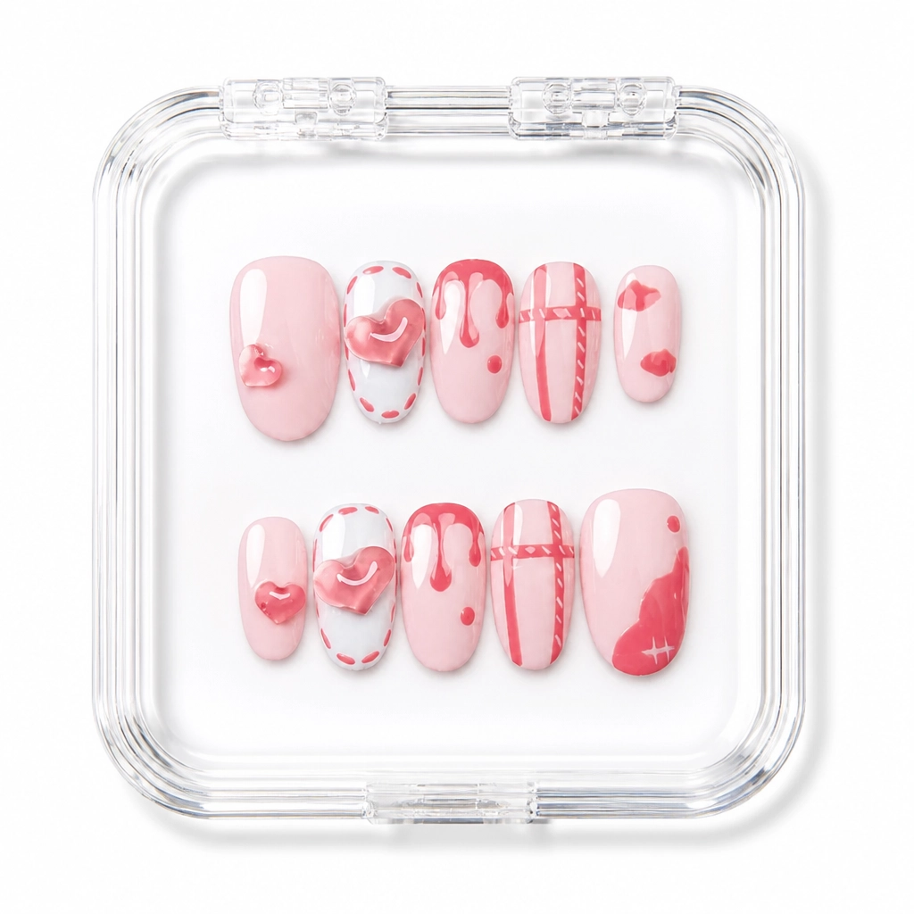Press-on Nails Wholesale $6.90 Rosé Striped Elegance by Yabe Vietnam