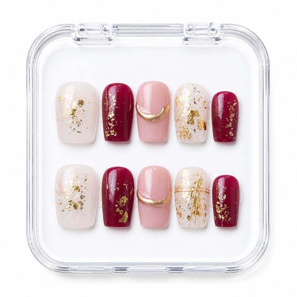 Press-on Nails Wholesale $6.90 Crimson Gold Luxe by Yabe Vietnam