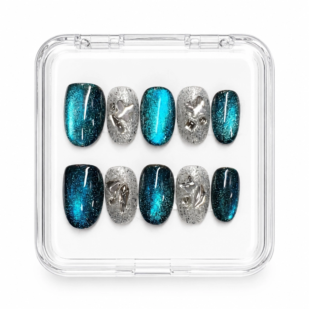 Press-on Nails Wholesale $6.90 Teal Sculpture by Yabe Vietnam