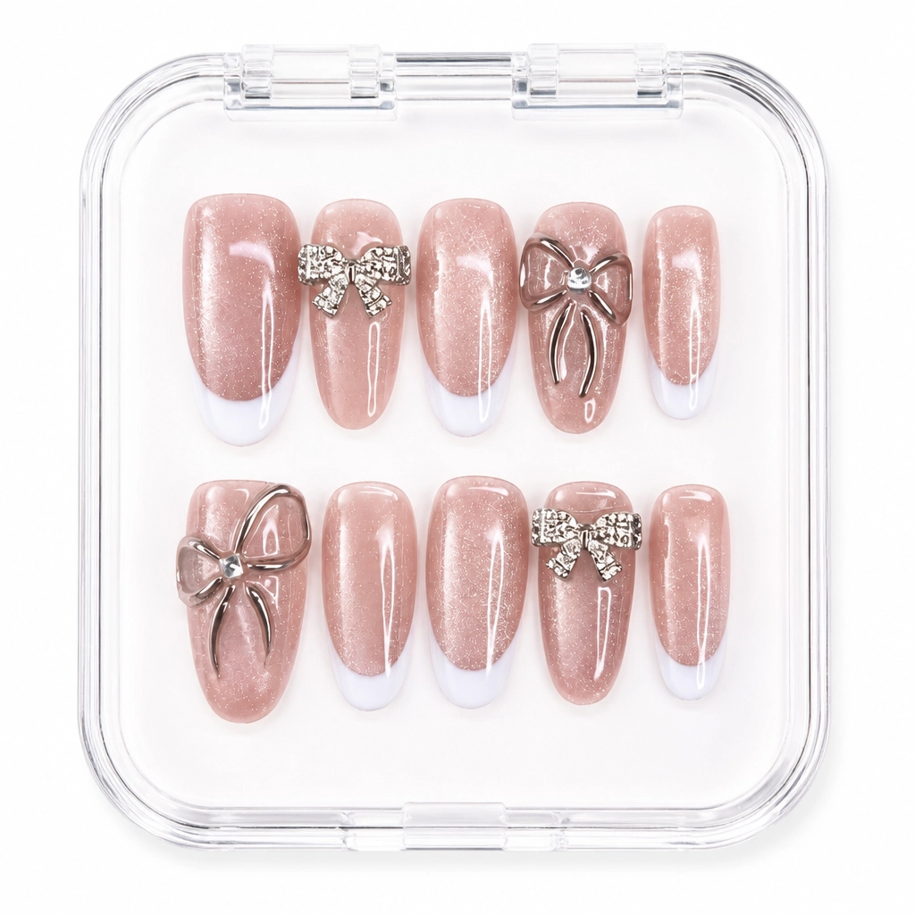 Press-on Nails Wholesale $6.90 Mauve Bow Shimmer by Yabe Vietnam