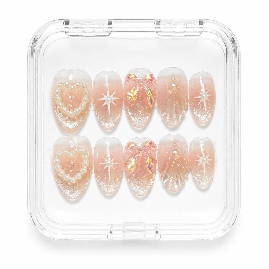 Press-on Nails Wholesale $6.90 Pearl Bow Bliss by Yabe Vietnam