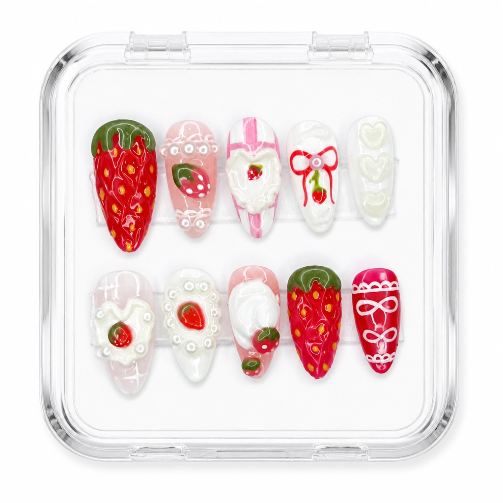 Press-on Nails Wholesale $11.90 Strawberry Elegance by Yabe Vietnam