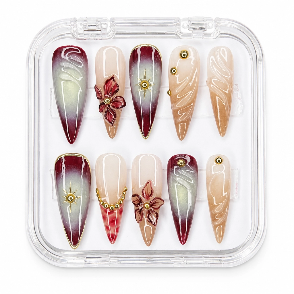 Press-on Nails Wholesale $11.90 Crimson Elegance by Yabe Vietnam