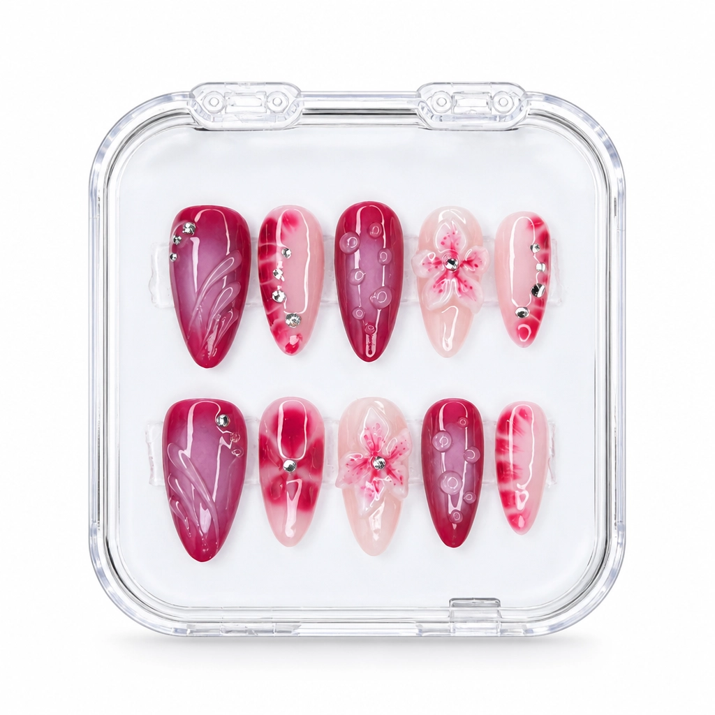 Press-on Nails Wholesale $11.90 Magenta Blossom Elegance by Yabe Vietnam