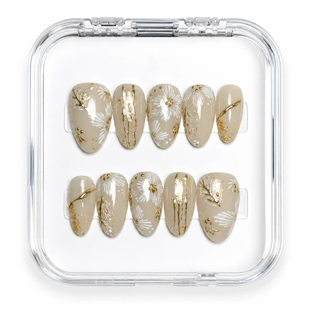 Press-on Nails Wholesale $11.90 Golden Luxe Almond by Yabe Vietnam