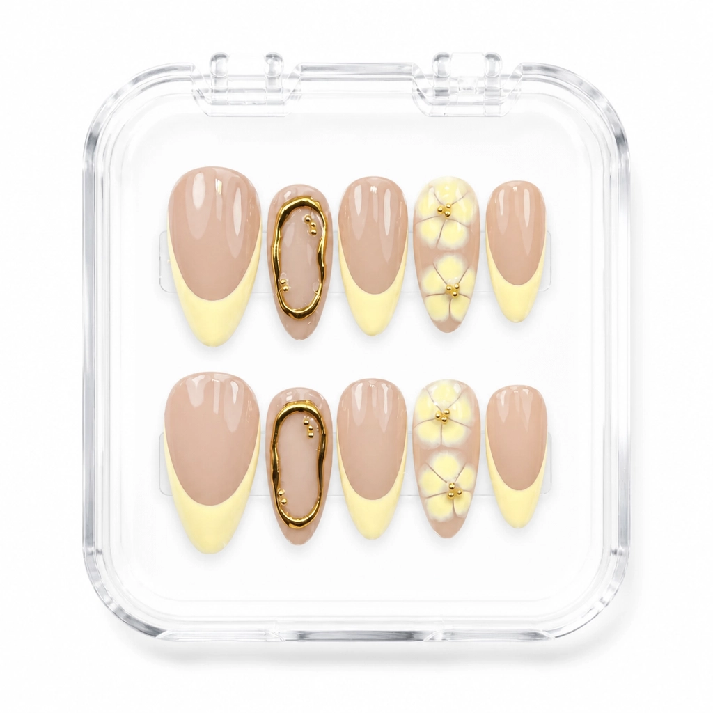 Press-on Nails Wholesale $11.90 Nude Golden Elegance by Yabe Vietnam