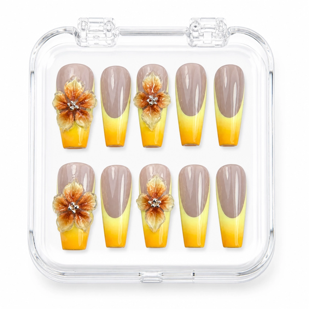 Press-on Nails Wholesale $11.90 Golden Blossom Luxe by Yabe Vietnam