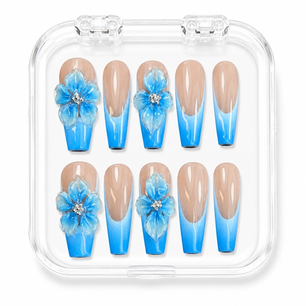 Press-on Nails Wholesale $11.90 Azure Blossom by Yabe Vietnam