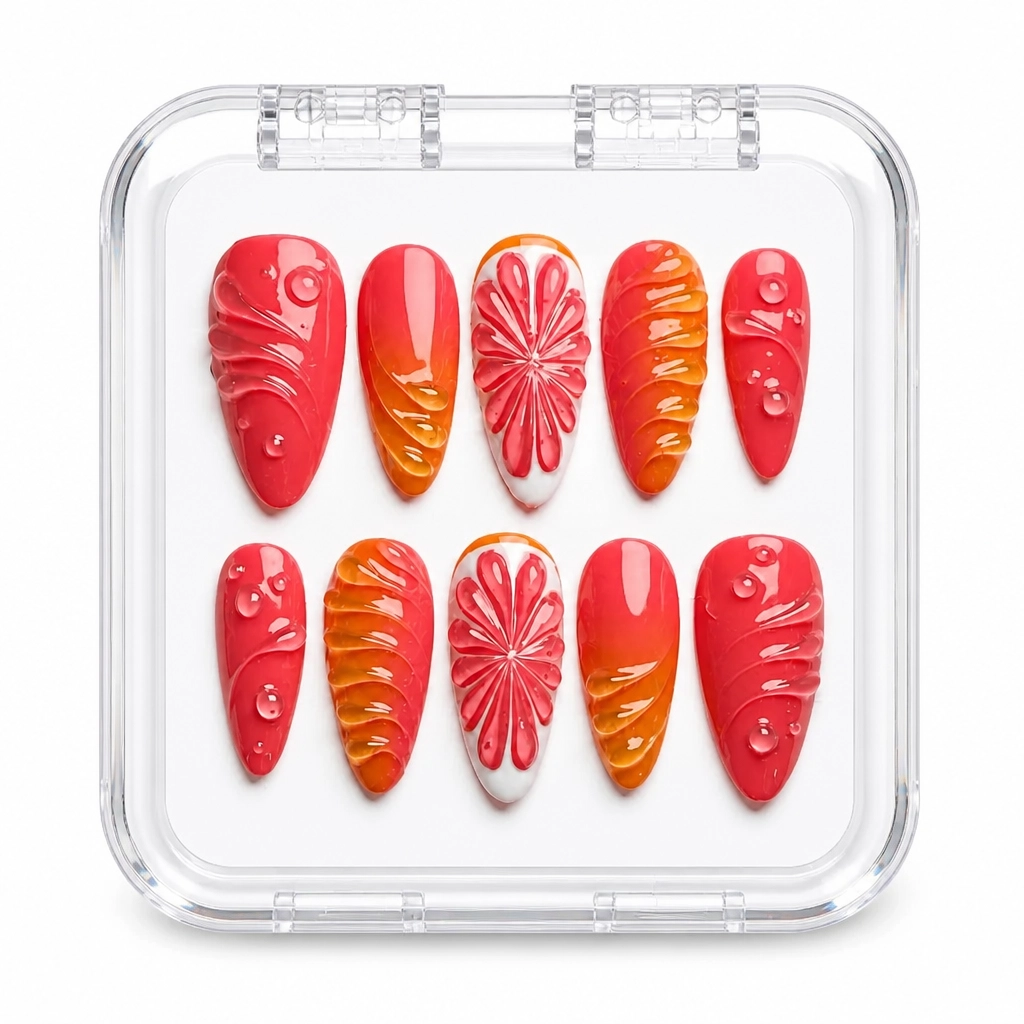 Press-on Nails Wholesale $11.90 Satin Crimson Blossom by Yabe Vietnam