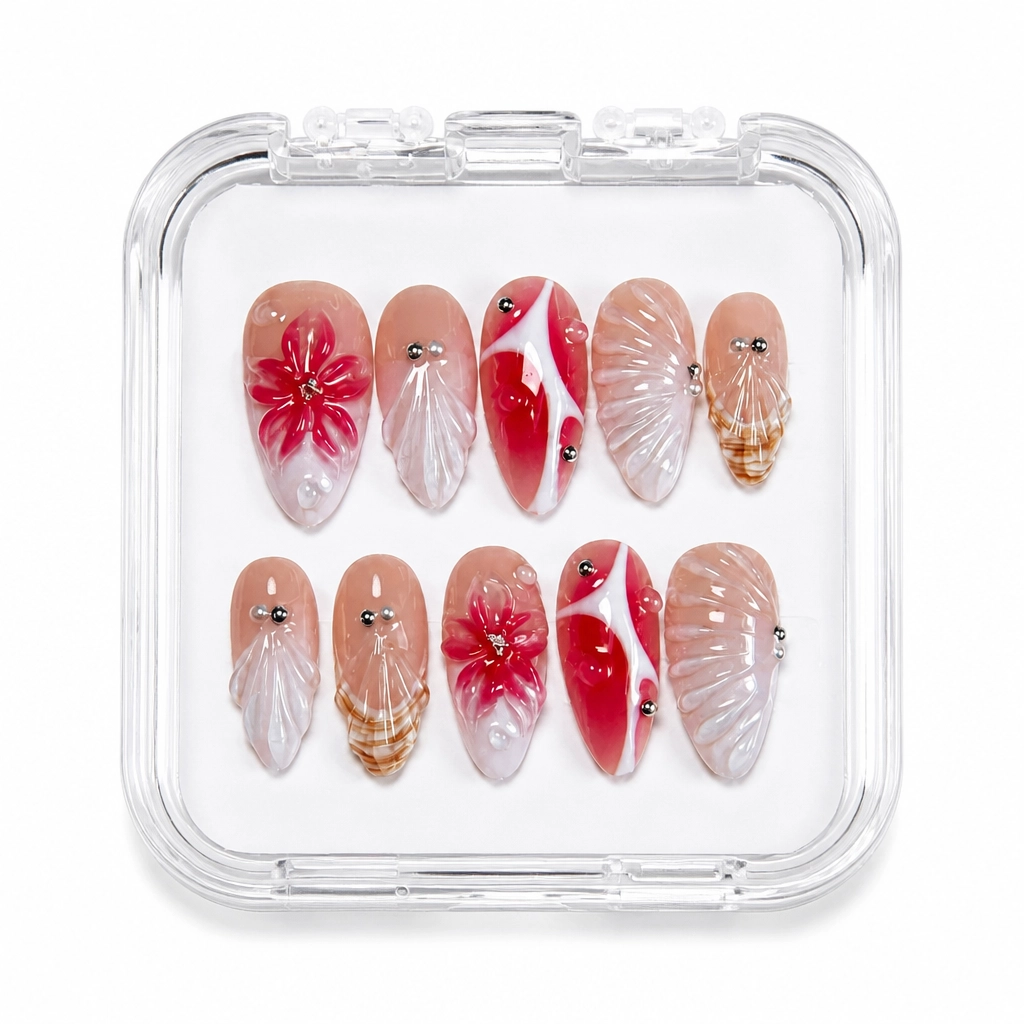 Press-on Nails Wholesale $11.90 Chic Crimson Blossom by Yabe Vietnam