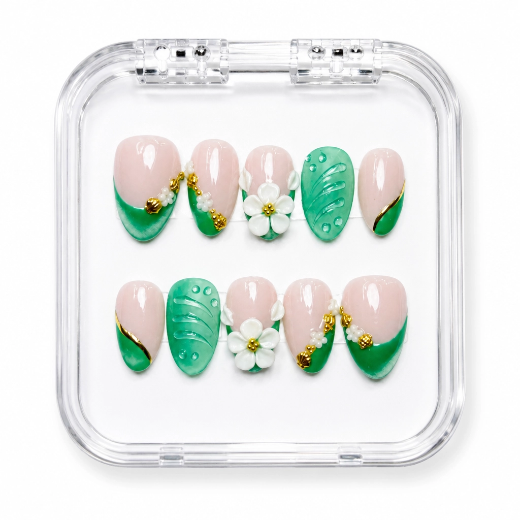 Press-on Nails Wholesale $11.90 Emerald Bloom by Yabe Vietnam