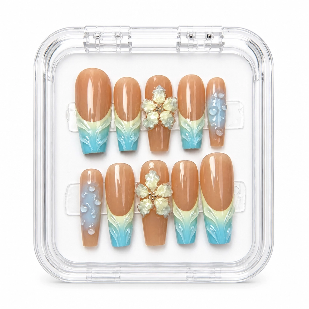 Press-on Nails Wholesale $11.90 Botanical Azure by Yabe Vietnam