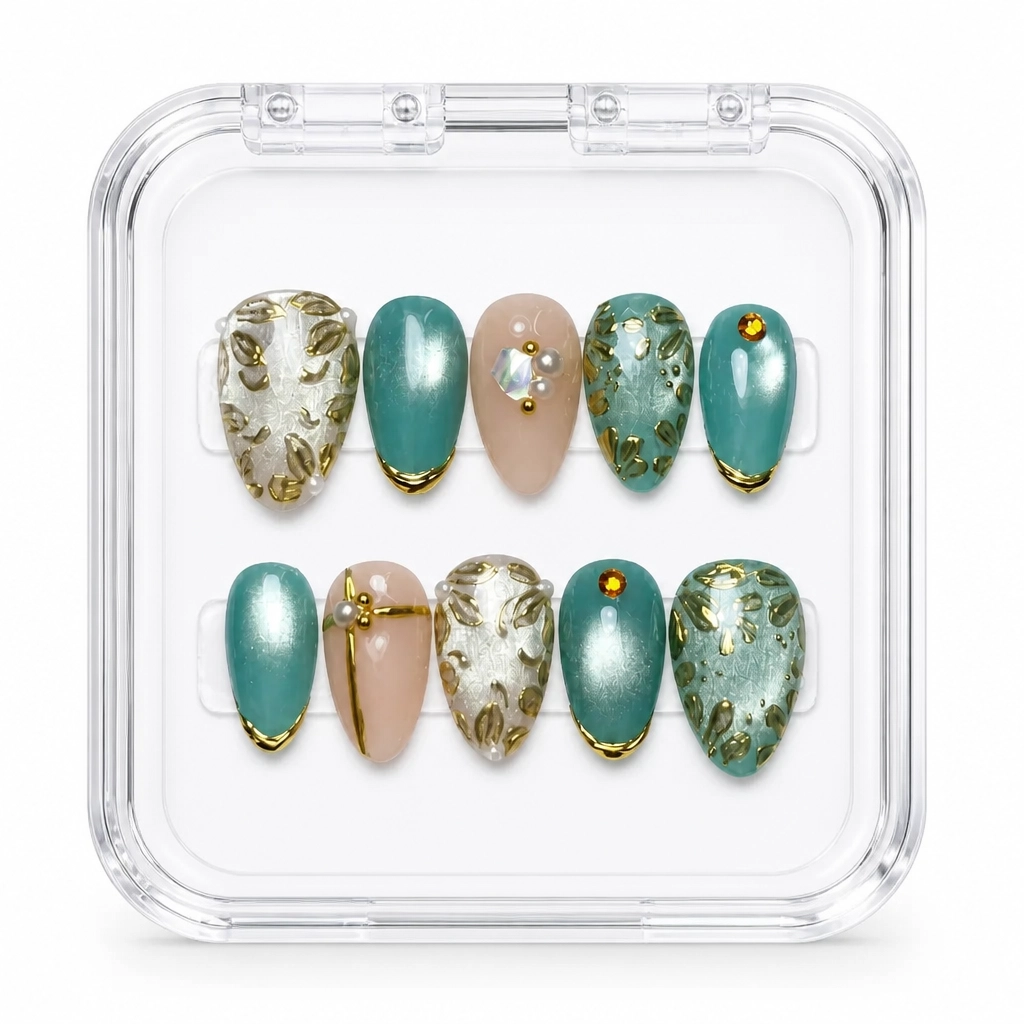 Press-on Nails Wholesale $11.90 Emerald Blossom by Yabe Vietnam