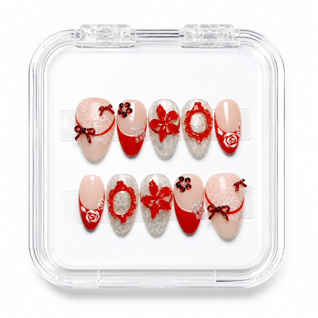 Press-on Nails Wholesale $11.90 Crimson Bows by Yabe Vietnam