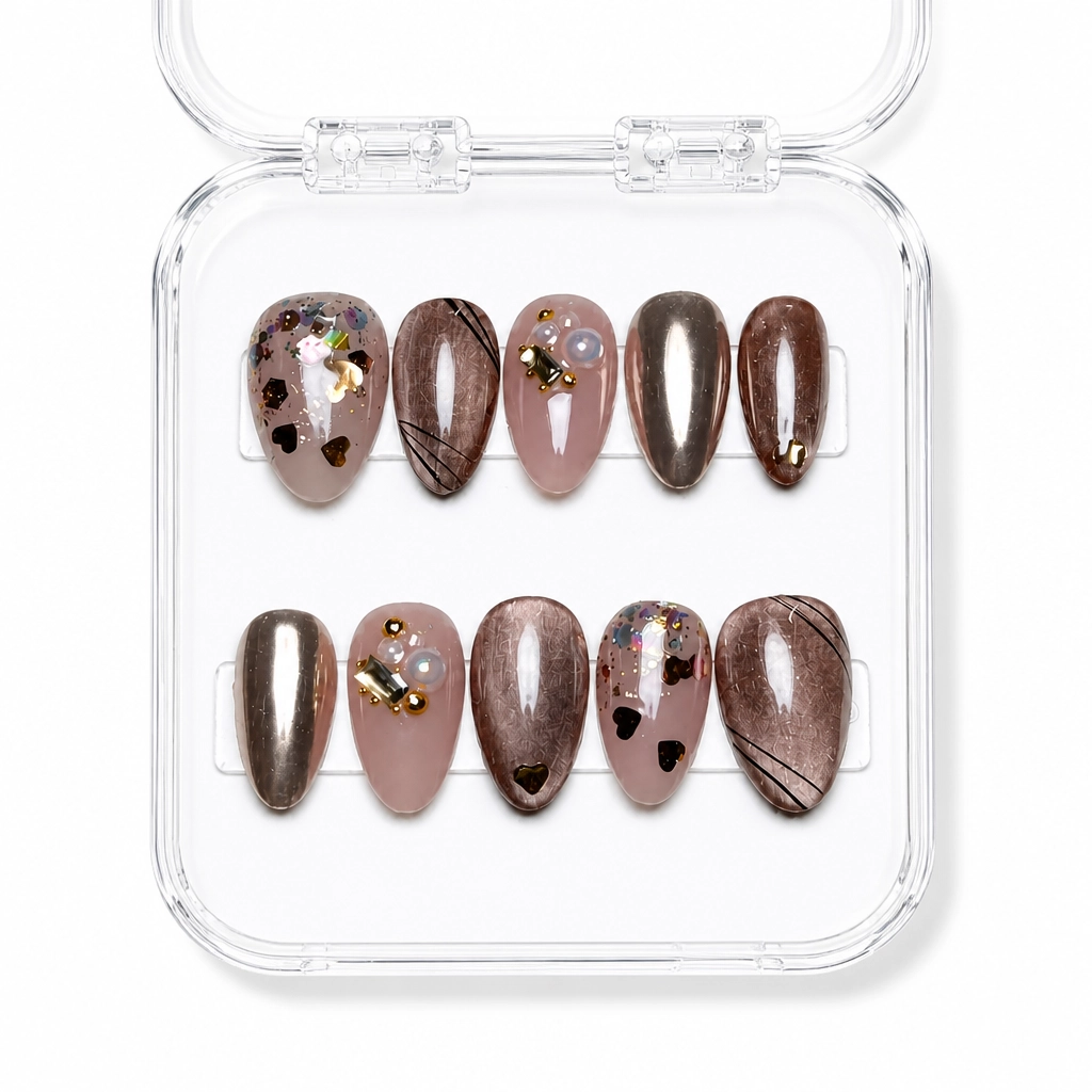 Press-on Nails Wholesale $11.90 Metallic Heart Elegance by Yabe Vietnam