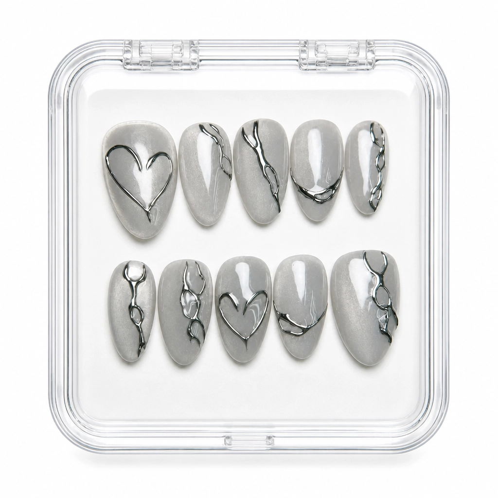 Press-on Nails Wholesale $11.90 Ethereal Silver Elegance by Yabe Vietnam