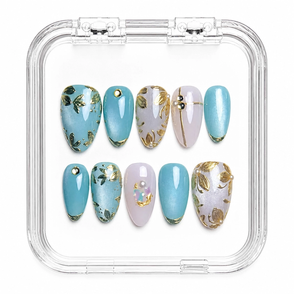 Press-on Nails Wholesale $11.90 Teal Celestial Luxe by Yabe Vietnam