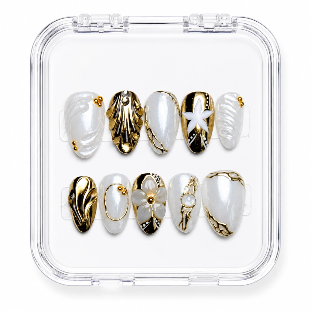 Press-on Nails Wholesale $11.90 Metallic Pearl Elegance by Yabe Vietnam