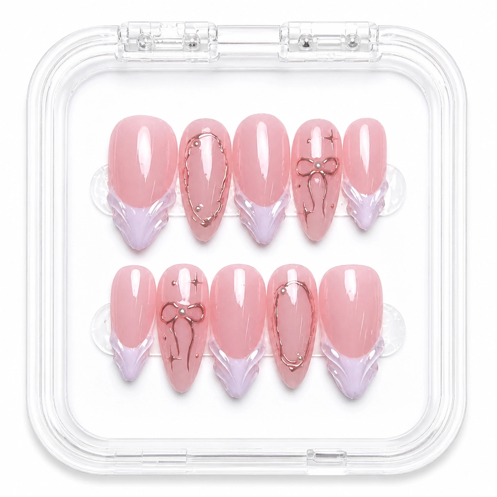Press-on Nails Wholesale $11.90 Pink Bow Elegance by Yabe Vietnam