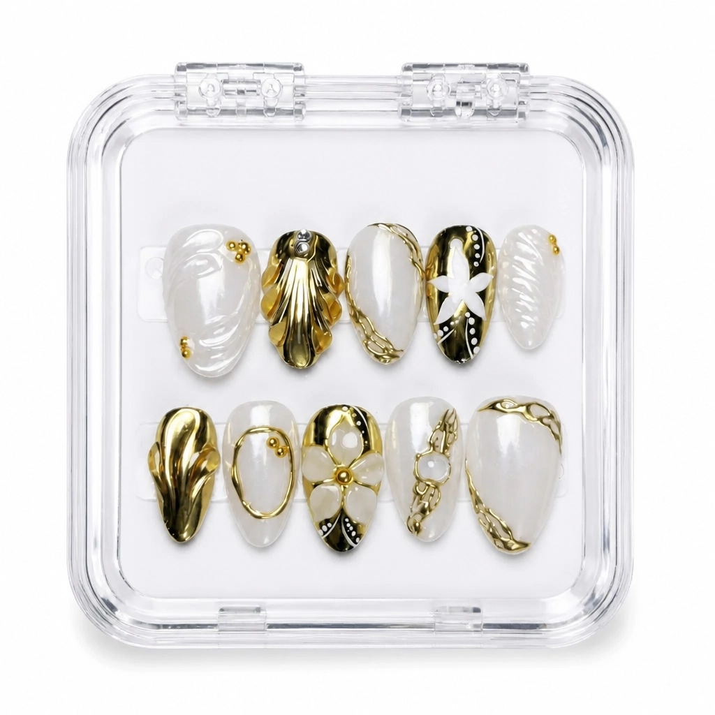 Press-on Nails Wholesale $11.90 Ivory Gold Elegance by Yabe Vietnam